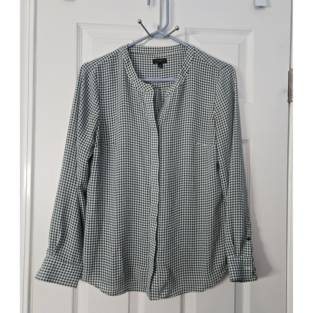 Talbots Womans Blouse Long Sleeve Size XS.‎ Beige & Forest Green